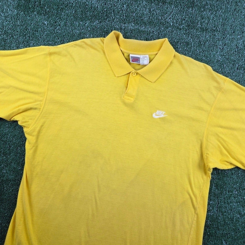 Vintage Nike Mens XL Yellow Cotton Short Sleeve Polo Shirt Embroidered Swoosh